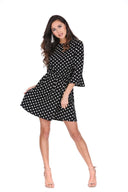 Black Polka Dot Long Sleeve Skater Dress