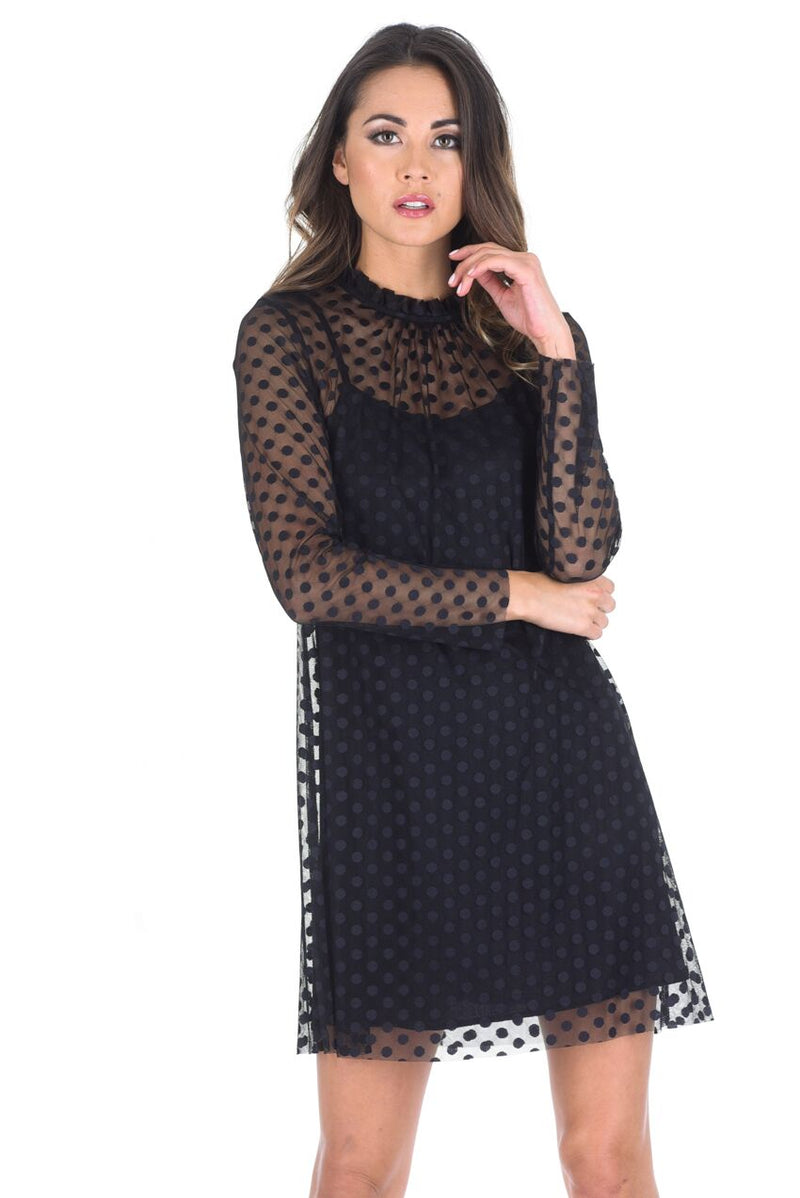 Black Polka Dot Mesh Dress AX Paris Black Polka Dot Mesh Dress AX Paris