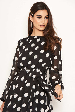 Black Polka Dot Mesh Sleeve Dress