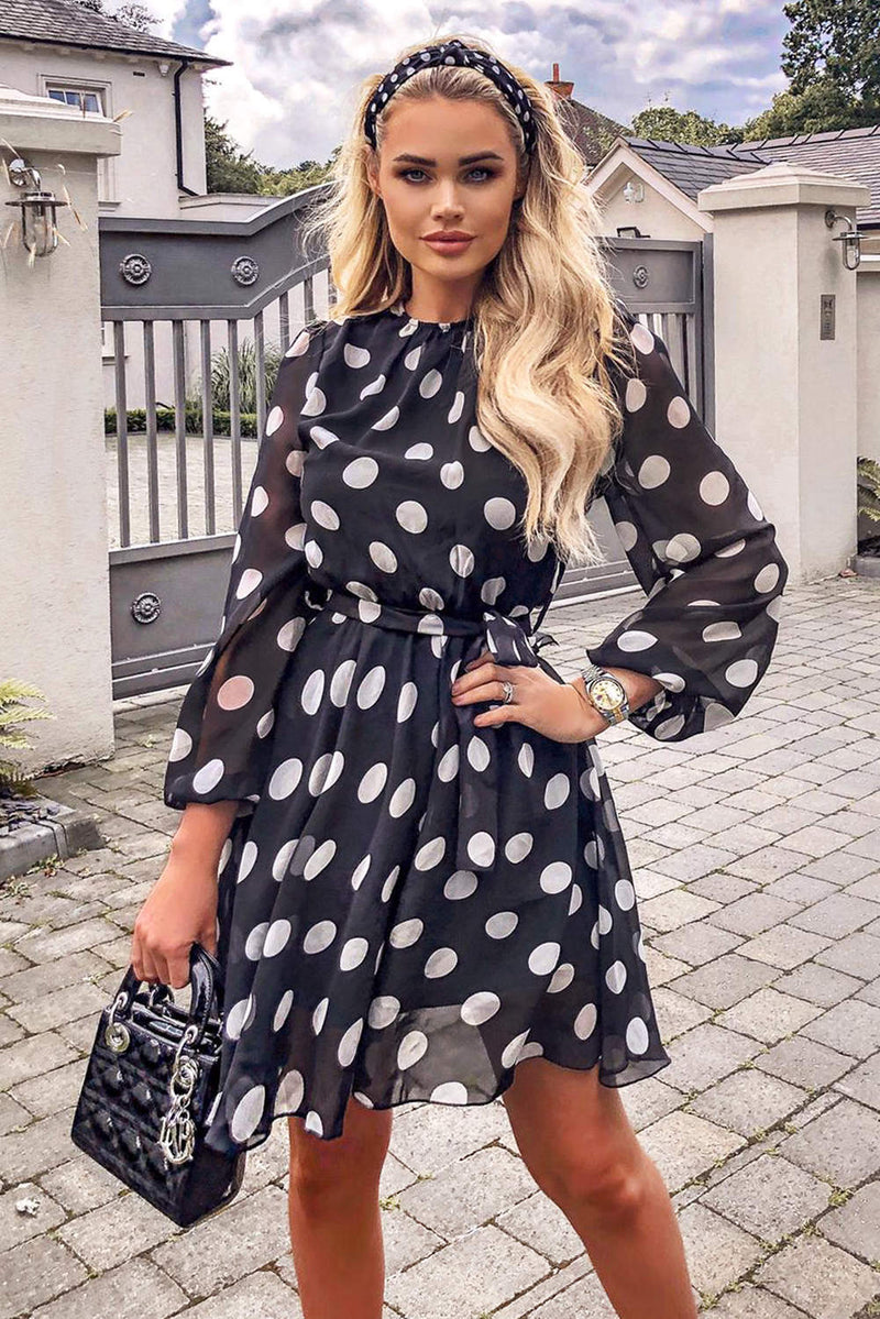 Black Polka Dot Mesh Sleeve Dress AX Paris Black Polka Dot Mesh Sleeve Dress AX Paris
