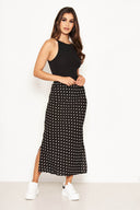 Black Polka Dot Midi Skirt