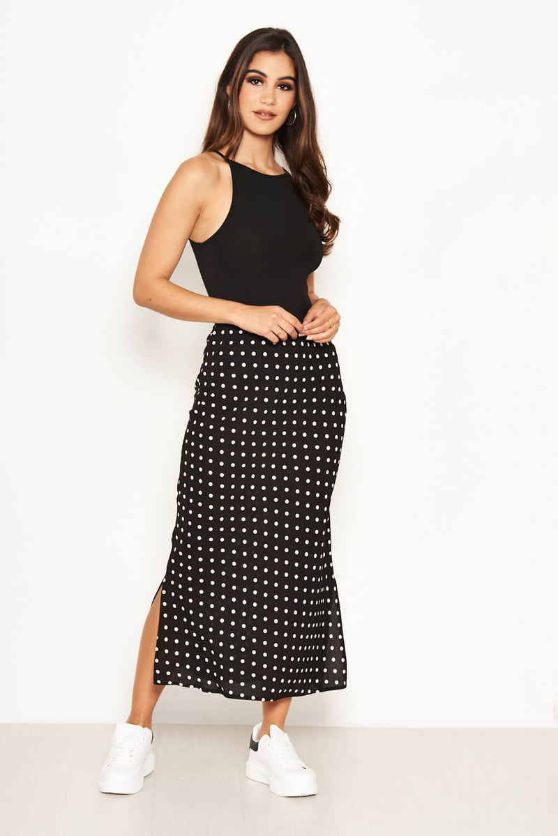 Black Polka Dot Midi Skirt