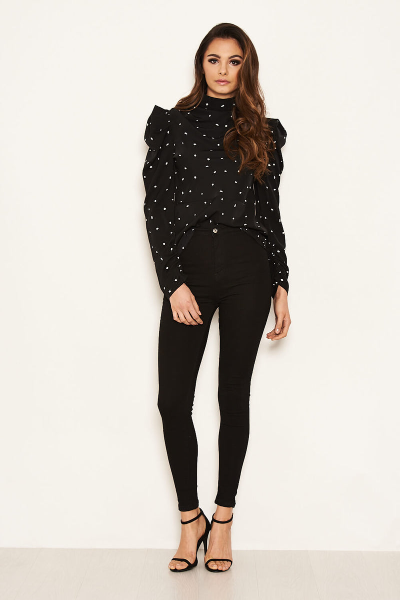 Black Polka Dot Puff Sleeve Top