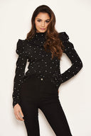 Black Polka Dot Puff Sleeve Top