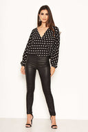 Black Polka Dot Wrap Top