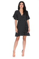 Black Polka Dot Frill Sleeve Detail Dress