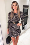 Black Printed Elasticated Cuff Dress