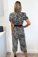 Black Printed High Neck Wide Leg Jumpsuit