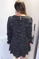 Black Printed Long Sleeve Shift Dress