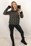 Black Printed Off The Shoulder Knit Jumper