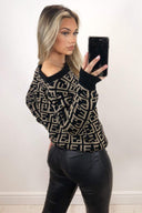 Black Printed Off The Shoulder Knit Jumper