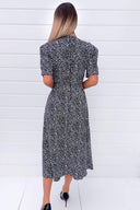 Black Spotty Wrap Over Split Midi Dress