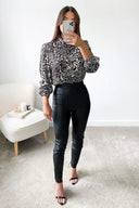 Black Printed Wide Sleeve Cuff Top