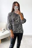 Black Printed Wide Sleeve Cuff Top