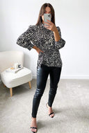 Black Printed Wide Sleeve Cuff Top