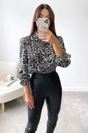 Black Printed Wide Sleeve Cuff Top