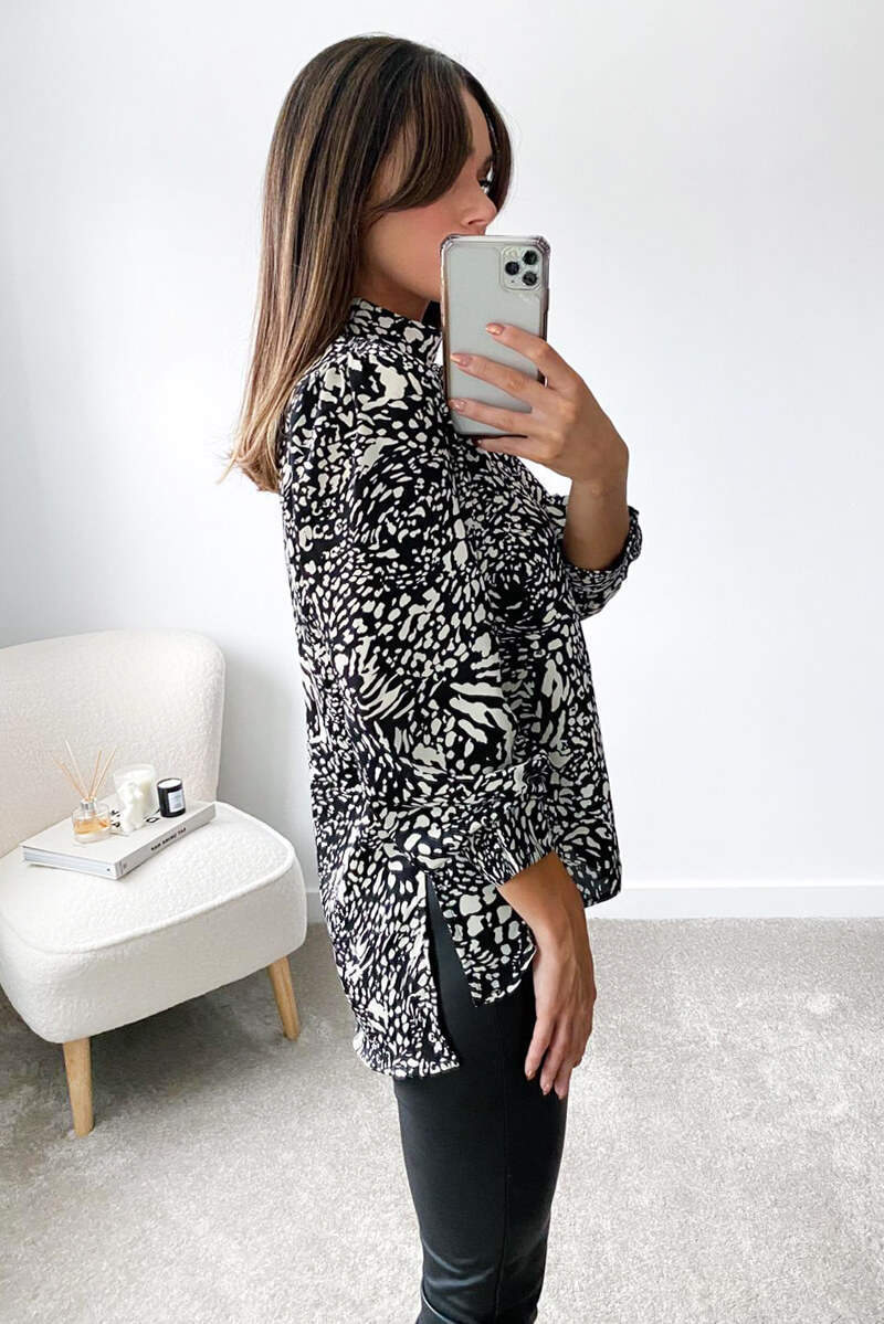 Black Printed Wide Sleeve Cuff Top