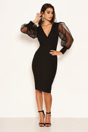 Black Puff Sleeve Midi Dress