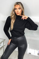 Black Puff Sleeve Roll Neck Jumper