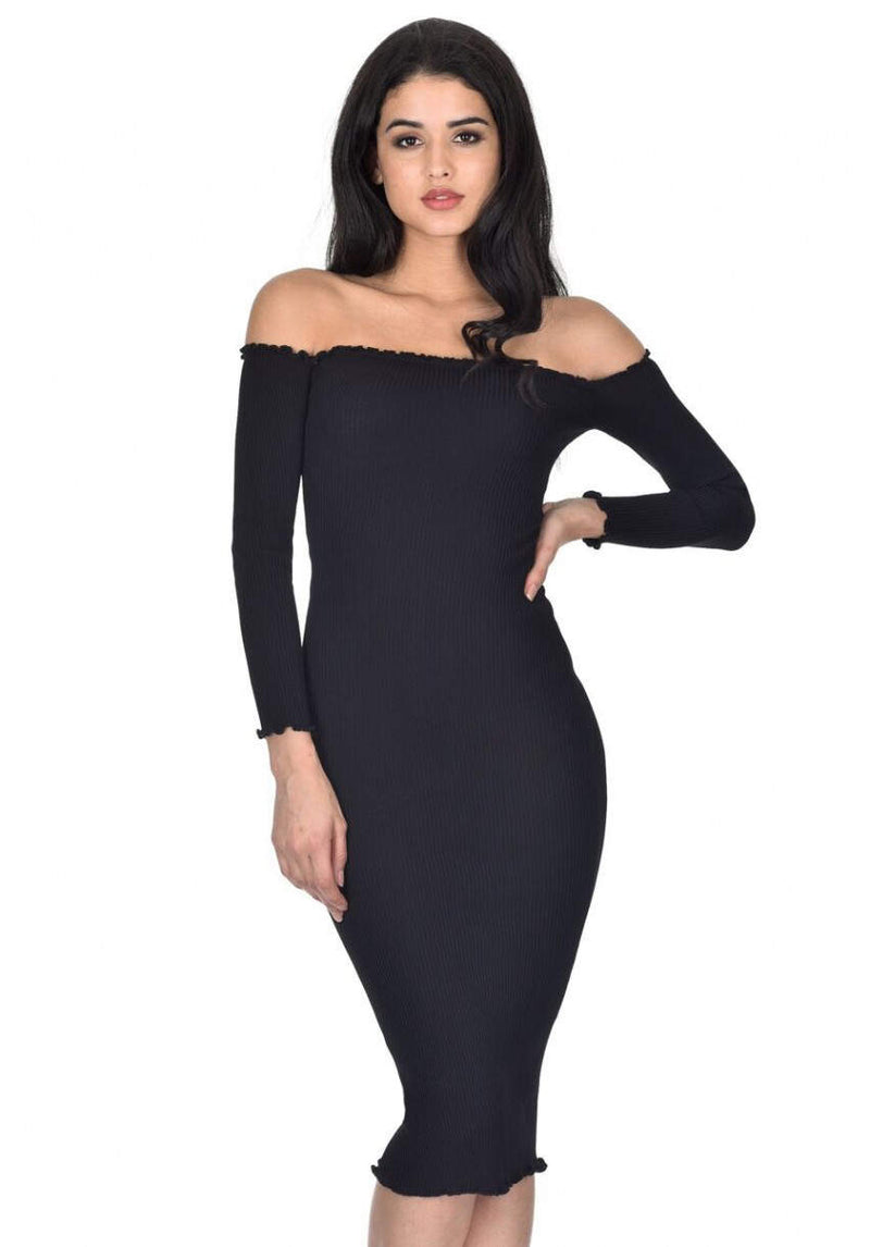 Black Ribbed Midi Dress