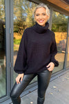 Black Roll Neck Balloon Sleeve Knitted Jumper