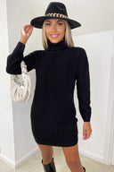 Black Roll Neck Knitted Jumper Dress