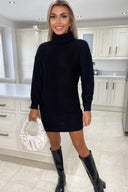 Black Roll Neck Knitted Jumper Dress