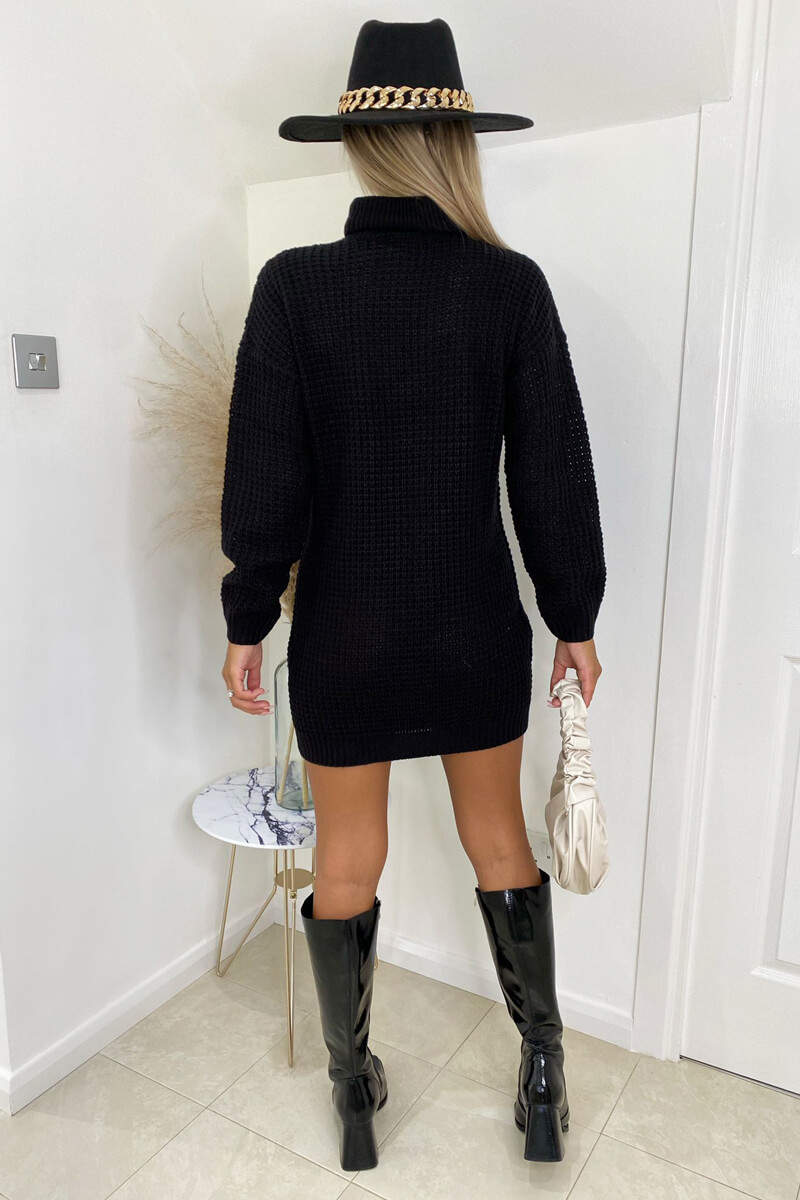 Black Roll Neck Knitted Jumper Dress