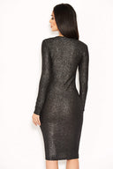 Black Ruched Front Sparkle Dress