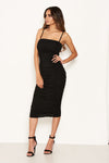 Black Ruched Strappy Bodycon Midi Dress