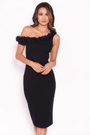 Black Ruffle Shoulder Detailed Bodycon Dress