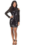 Black Sequin Cut Out Shoulder Dress
