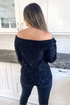 Black Sequin Off The Shoulder Knit Jumper