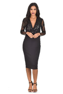 Black Sequined Crossover Bodycon Dress