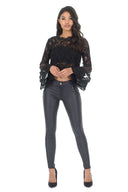 Black Sheer Lace Long Sleeve Top