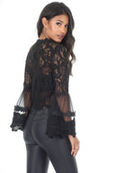 Black Sheer Lace Long Sleeve Top