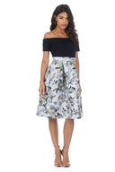 Black/Silver Contrast 2 In 1 Floral Dress