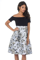 Black/Silver Contrast 2 In 1 Floral Dress