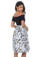 Black/Silver Contrast 2 In 1 Floral Dress