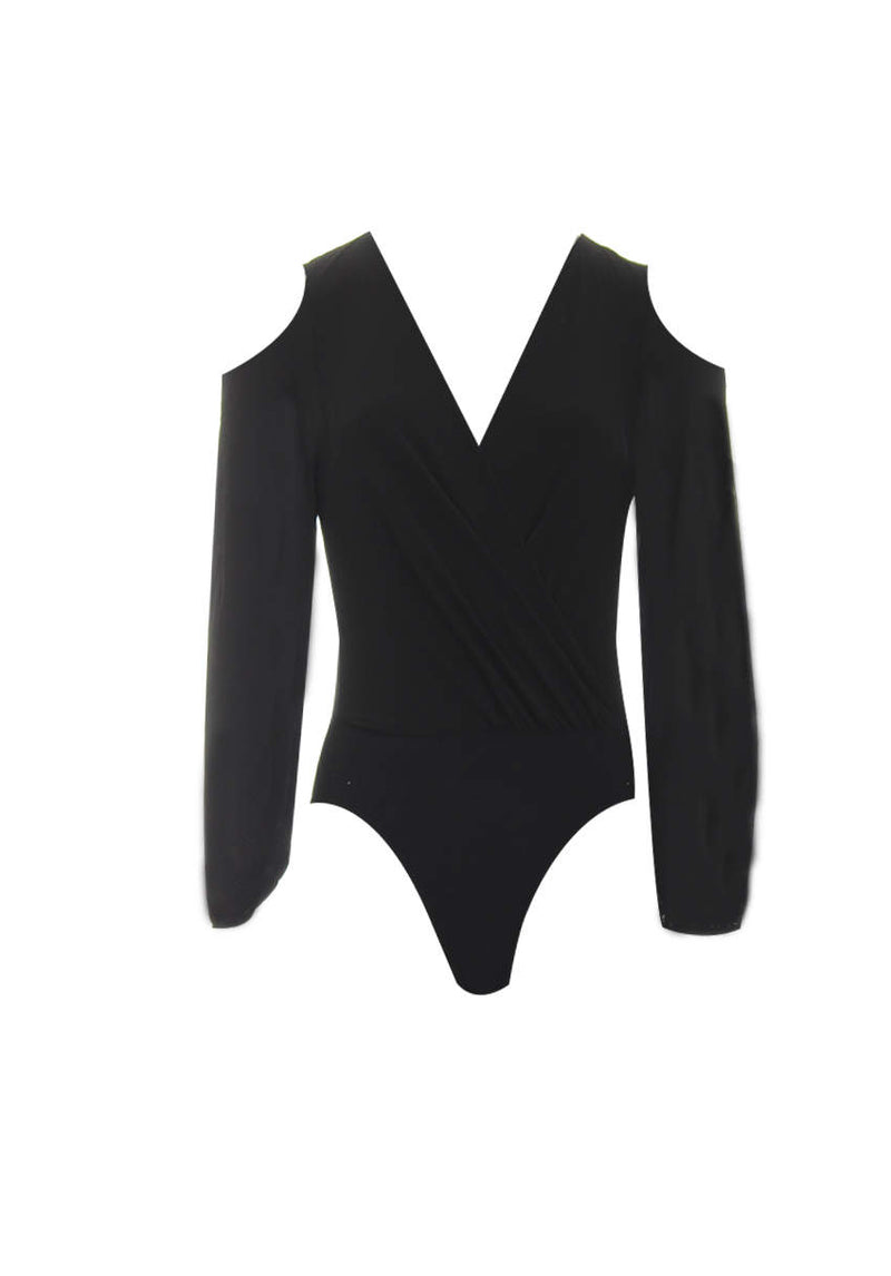 Black Sleeved Plunge Bodysuit