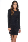 Black Slinky Long Sleeve Ruched Dress