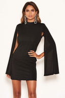 Black Sparkle Split Sleeve Bodycon Dress
