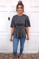 Black Spotty Flared Blouse