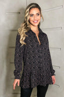 Black Spotty Frill Hem Shirt Dress