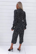 Black Spotty High Neck Elastic Jumpsuit