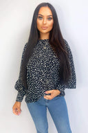 Black Spotty High Neck Wide Sleeve Top