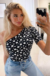 Black Spotty One Sleeve Bodysuit