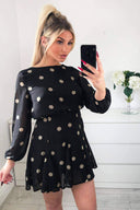 Black Spotty Pleated Skirt Dress