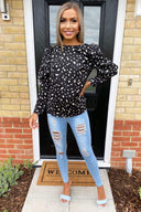 Black Spotty Puffed Out Sleeve Blouse