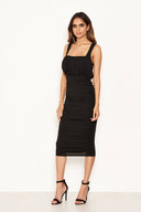Black Square Neck Ruched Dress